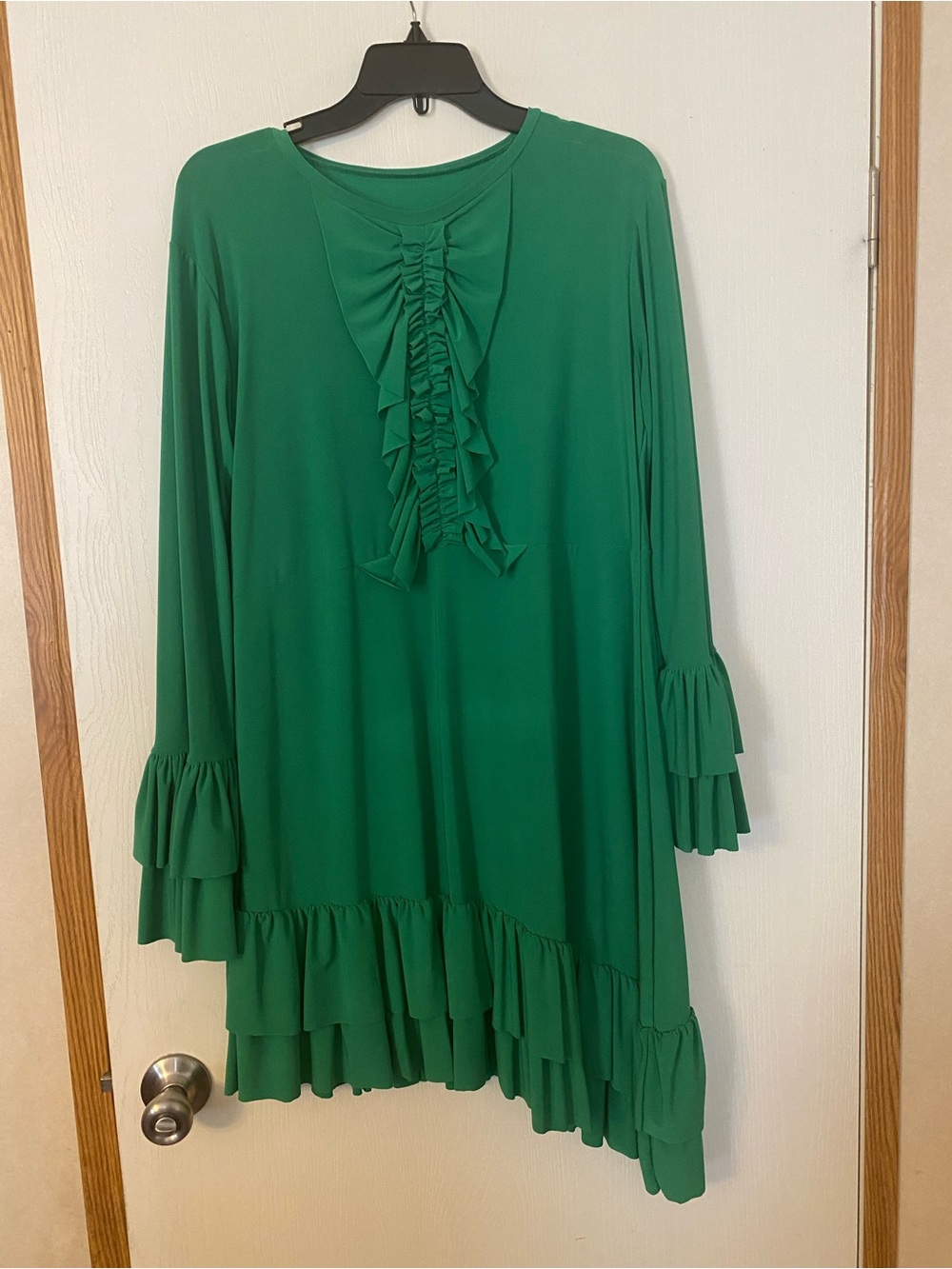 Ruffled Green Long Sleeve Tunic Dress Custom handmade